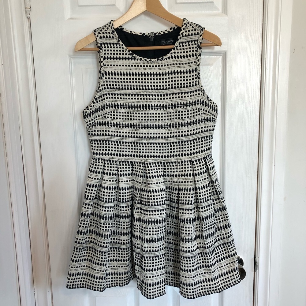 Topshop Fit & Flare Black & White Woven Dress | 8
